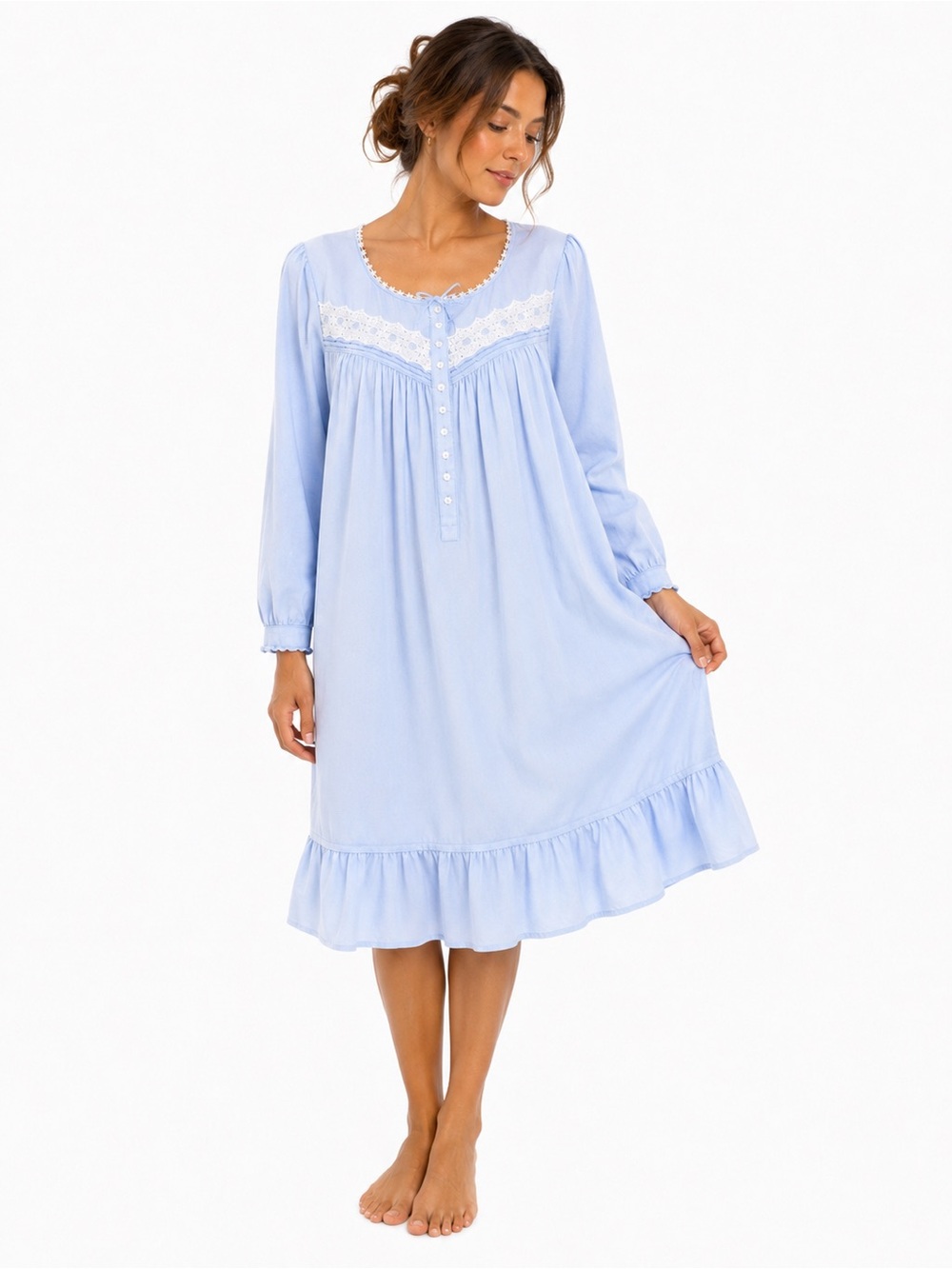 Eileen West Blue Lace Trim Nightgown Small Victorian Cottagecore Sleep Dress